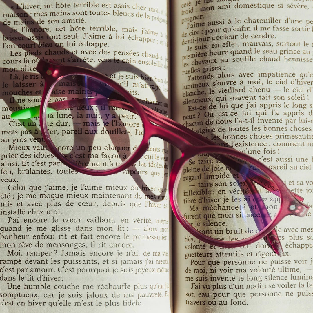 Photograph of a frame placed on the pages of an open book.